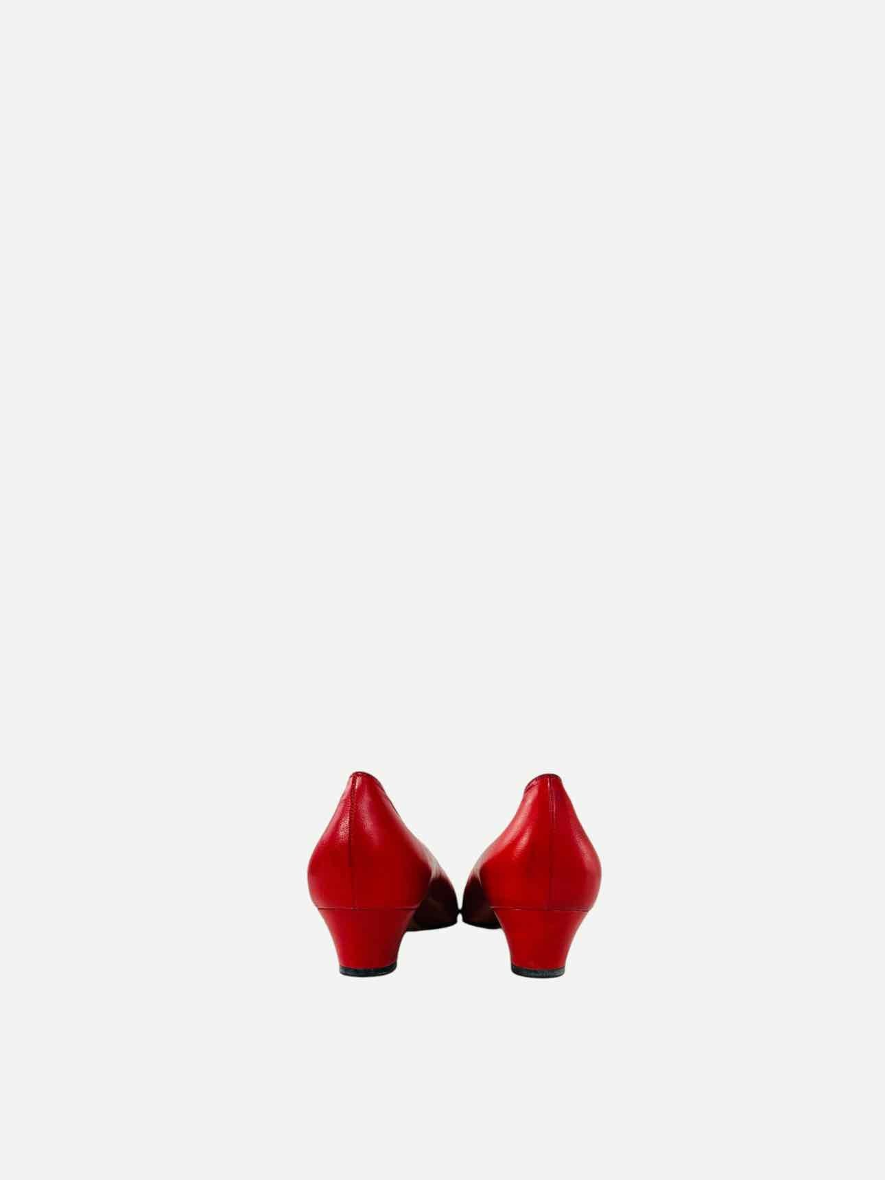 CHANEL Kitten Heel Red Pumps 38