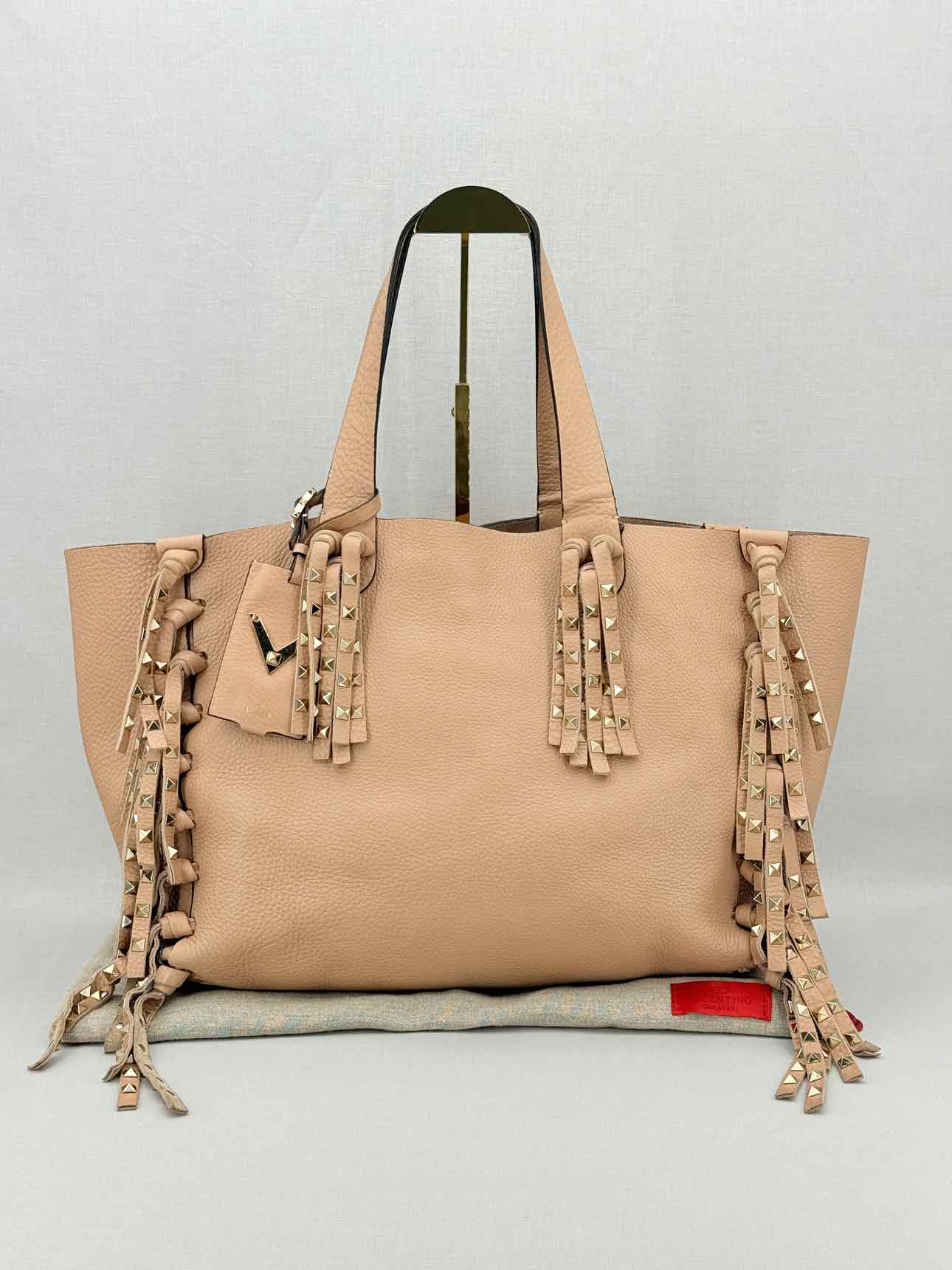 VALENTINO GARAVANI Rockstud Nude Fringed Tote Bag
