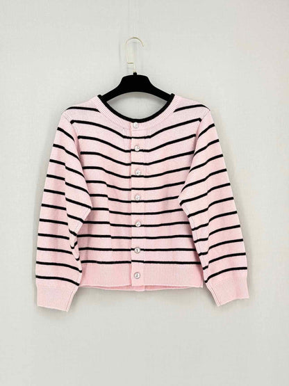 CHANEL Pink & Black Striped Size US 8 Cardigan