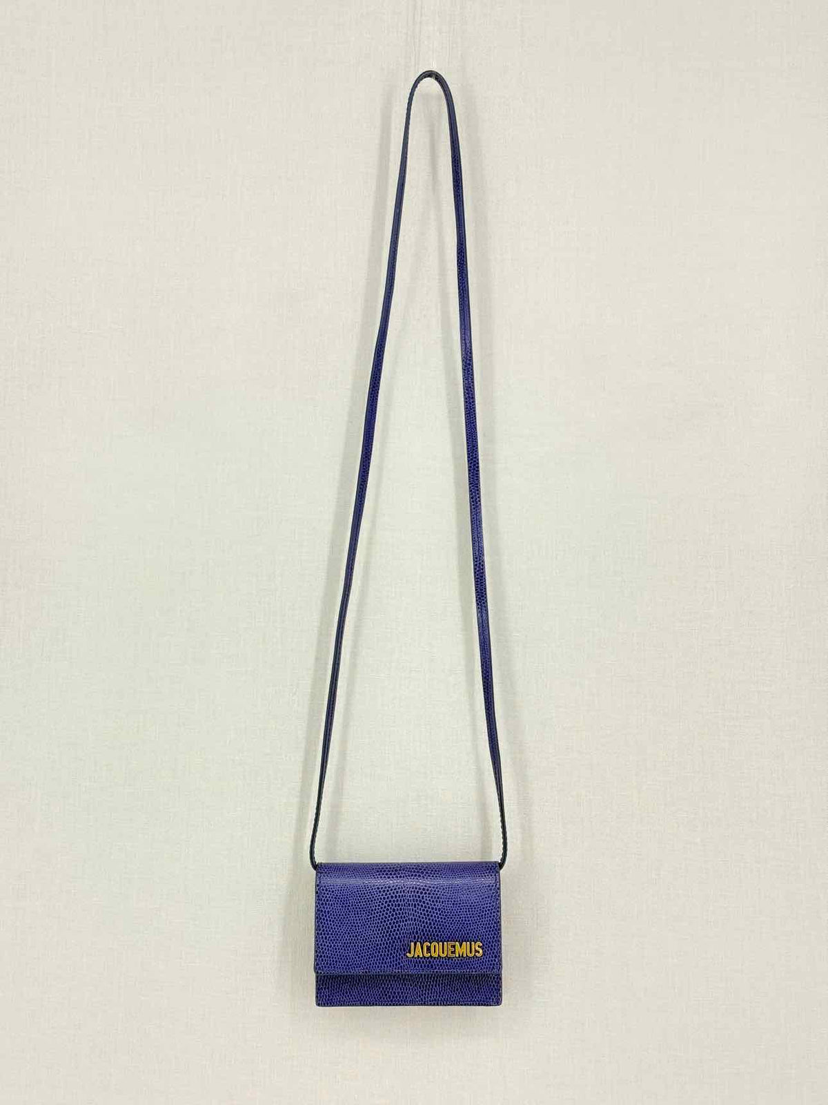 JACQUEMUS Mini Le Bello Blue Lizard Embossed Crossbody