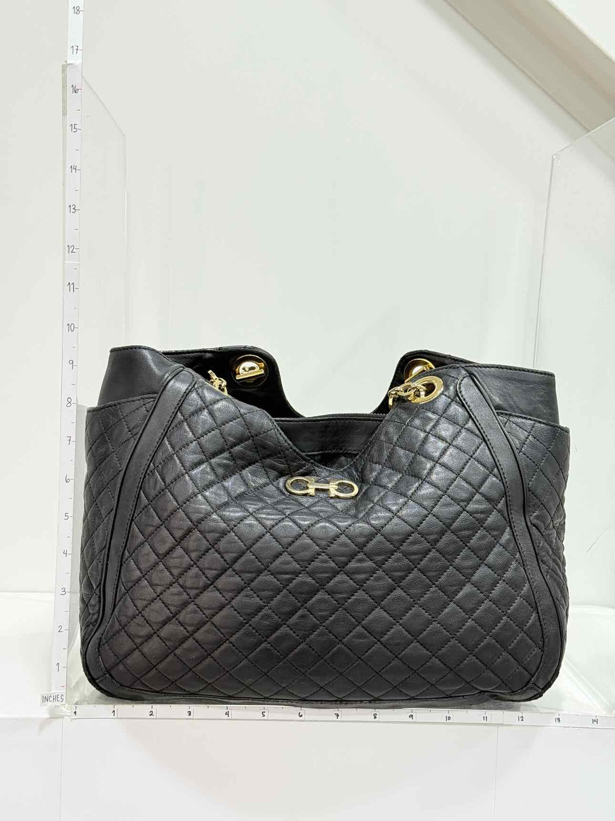 SALVATORE FERRAGAMO Betulla Chain Black Tote Bag