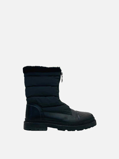 CHANEL Shearling Black Ankle Boots 37.5