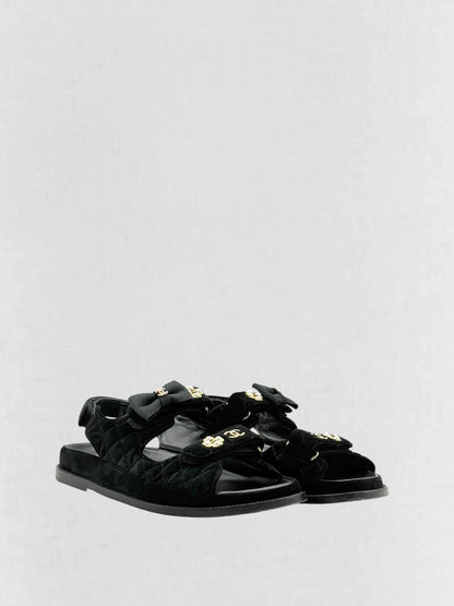 CHANEL Velvet Dad Black Quilted Size EU 42 Sandals