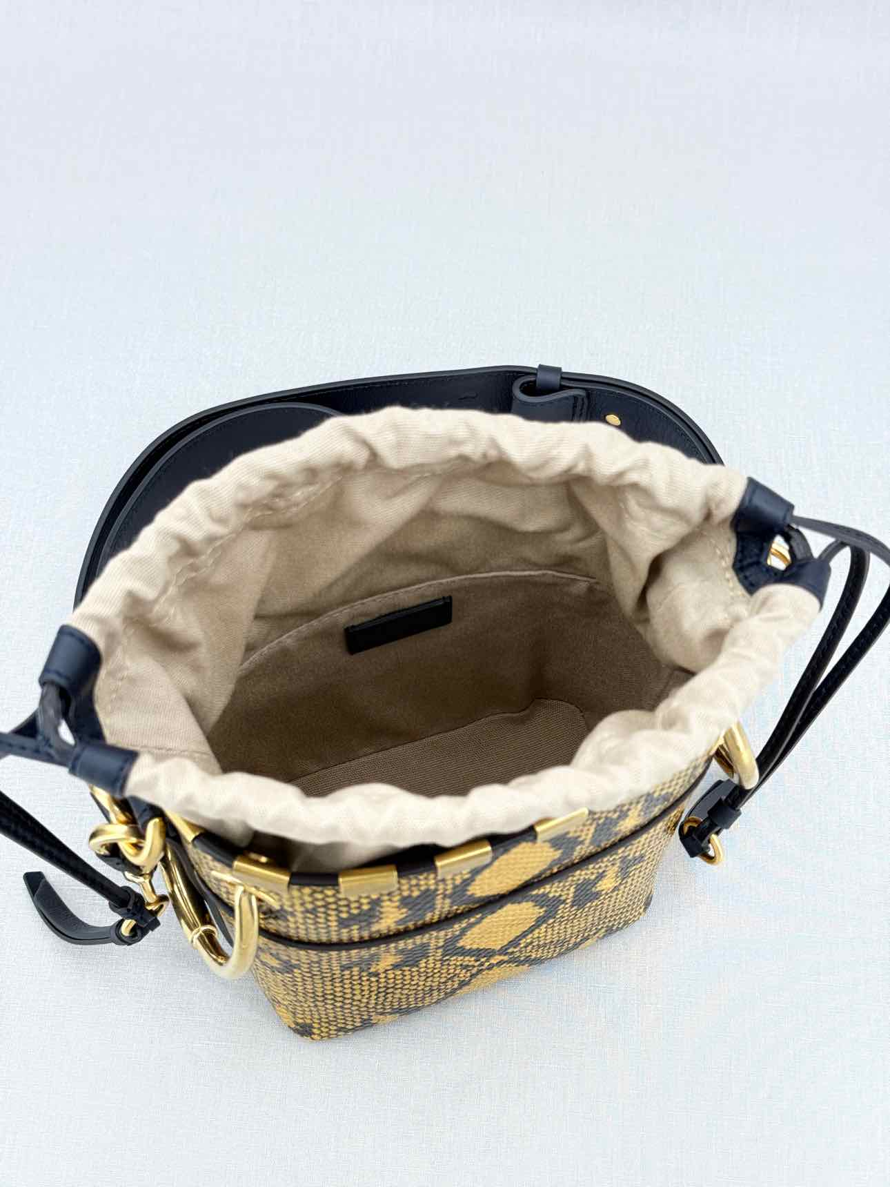CHLOE Roy Yellow & Black Python Embossed Bucket Bag