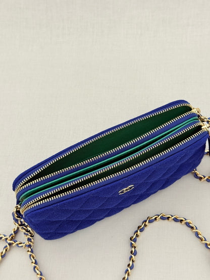 CHANEL Double Zip WOC Blue Quilted Crossbody