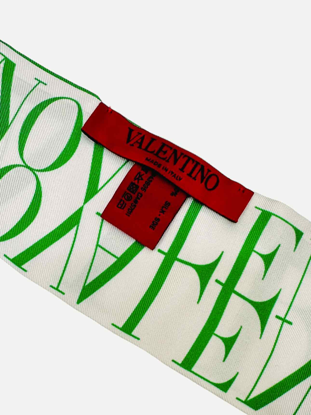 VALENTINO White & Green Logo Twill