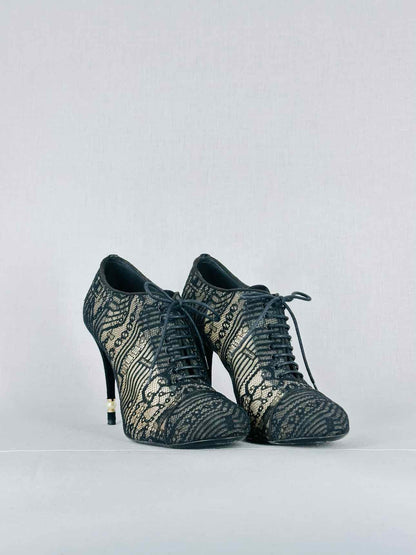 CHANEL Lace Up Black Mesh Size EU 40.5 Booties