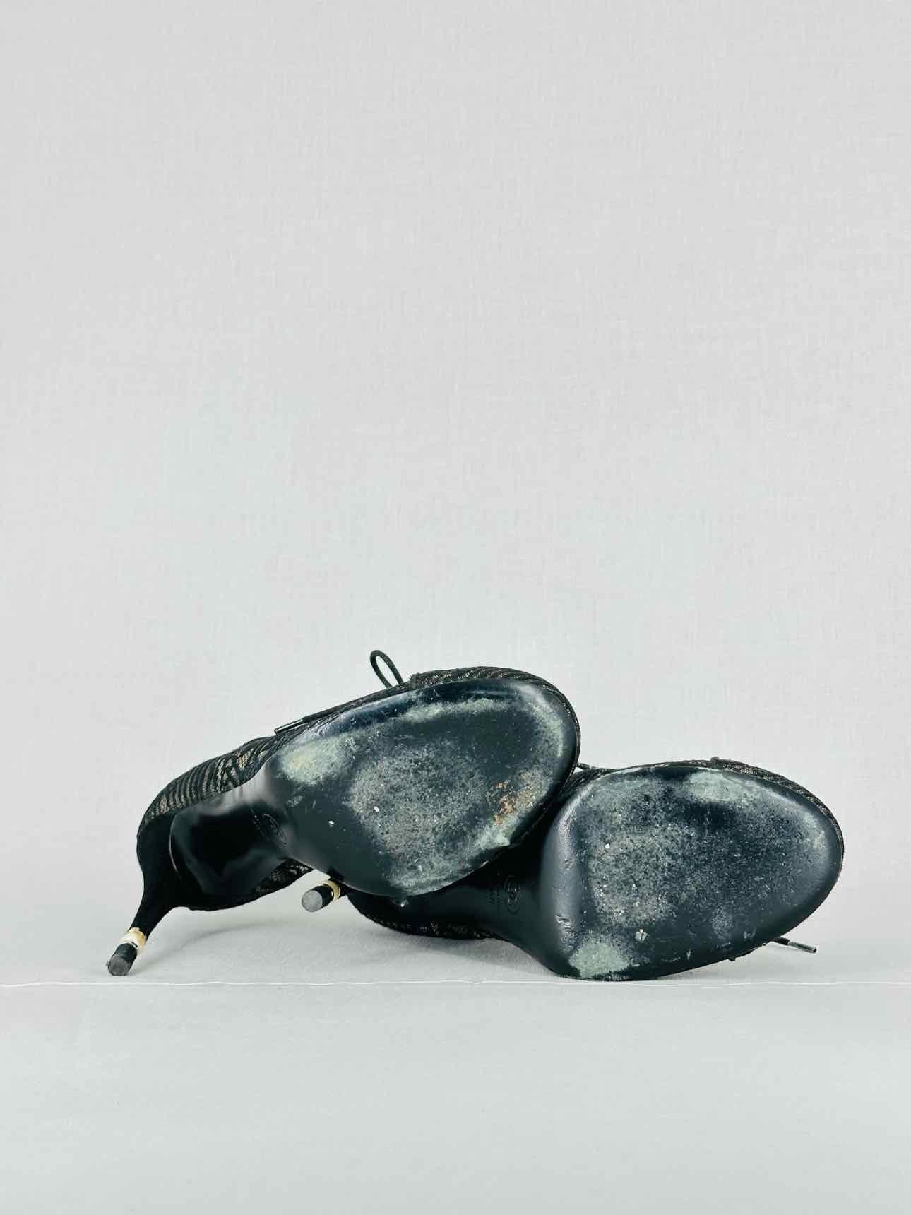 CHANEL Lace Up Black Mesh Size EU 40.5 Booties