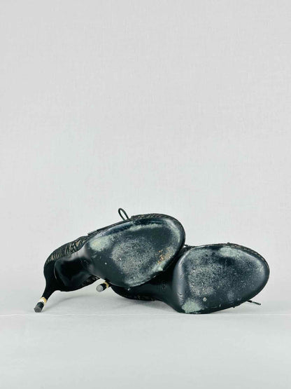 CHANEL Lace Up Black Mesh Size EU 40.5 Booties