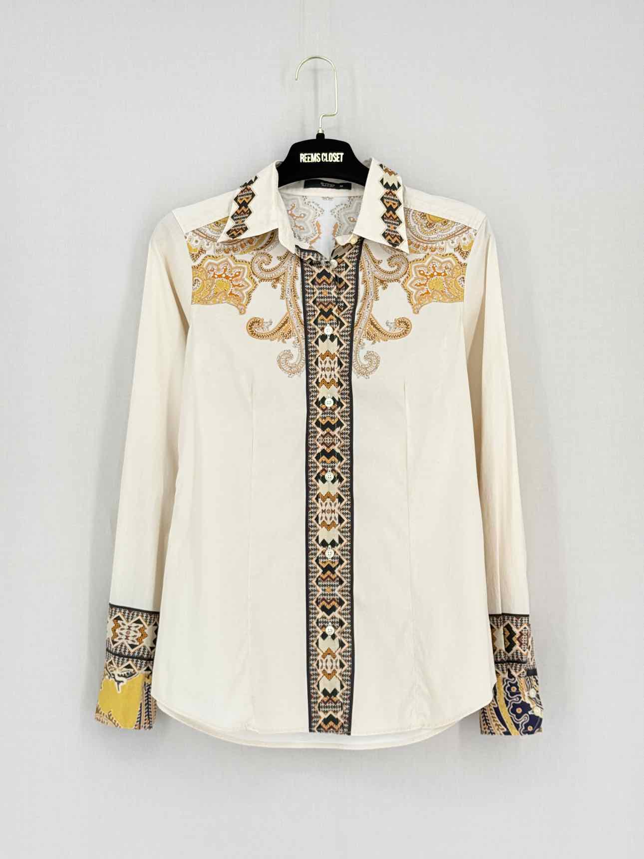 ETRO Cream Multicolor Paisley Print Size US 2 Shirt