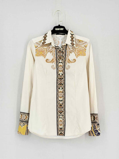 ETRO Cream Multicolor Paisley Print Size US 2 Shirt