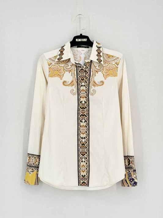 ETRO Cream Multicolor Paisley Print Size US 2 Shirt