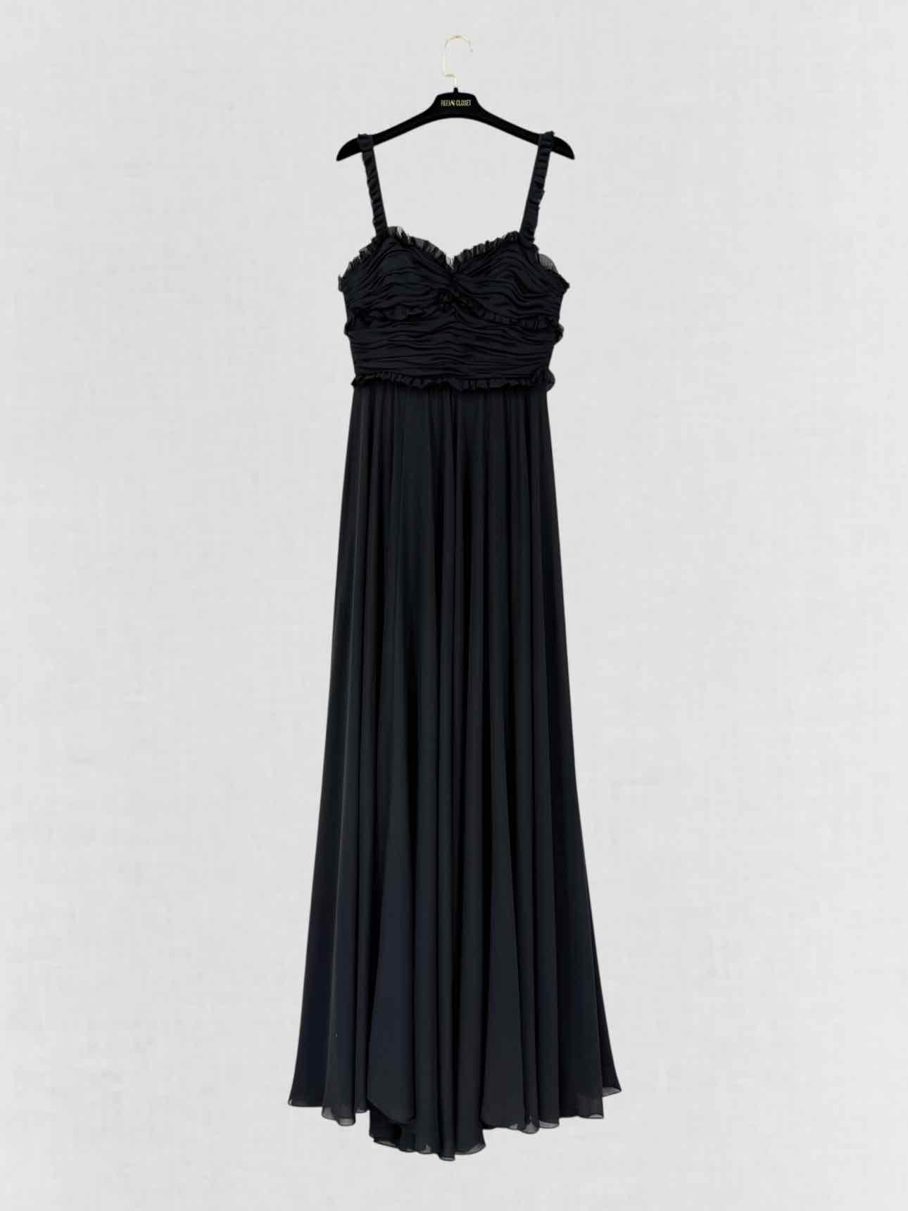 CAROLINA HERRERA Black Ruched Size US 6 Long Dress