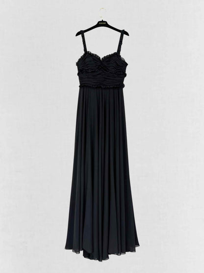 CAROLINA HERRERA Black Ruched Size US 6 Long Dress