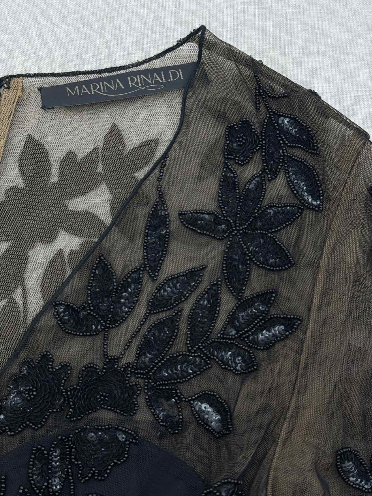 MARINA RINALDI Black Floral Lace Size Large Long Dress