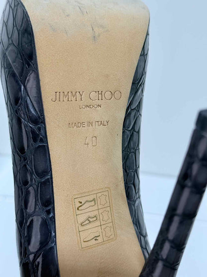 JIMMY CHOO Black Croco Embossed Size EU 40 Pumps