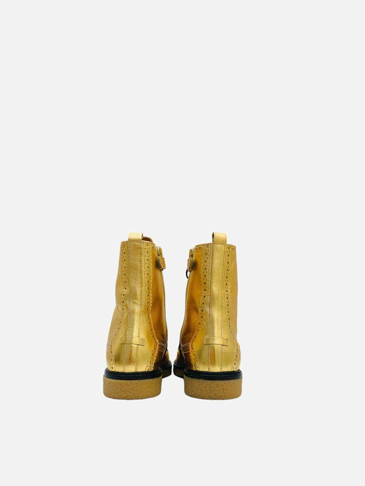 GUCCI Web Strap Metallic Gold Ankle Boots 38 Reems Closet
