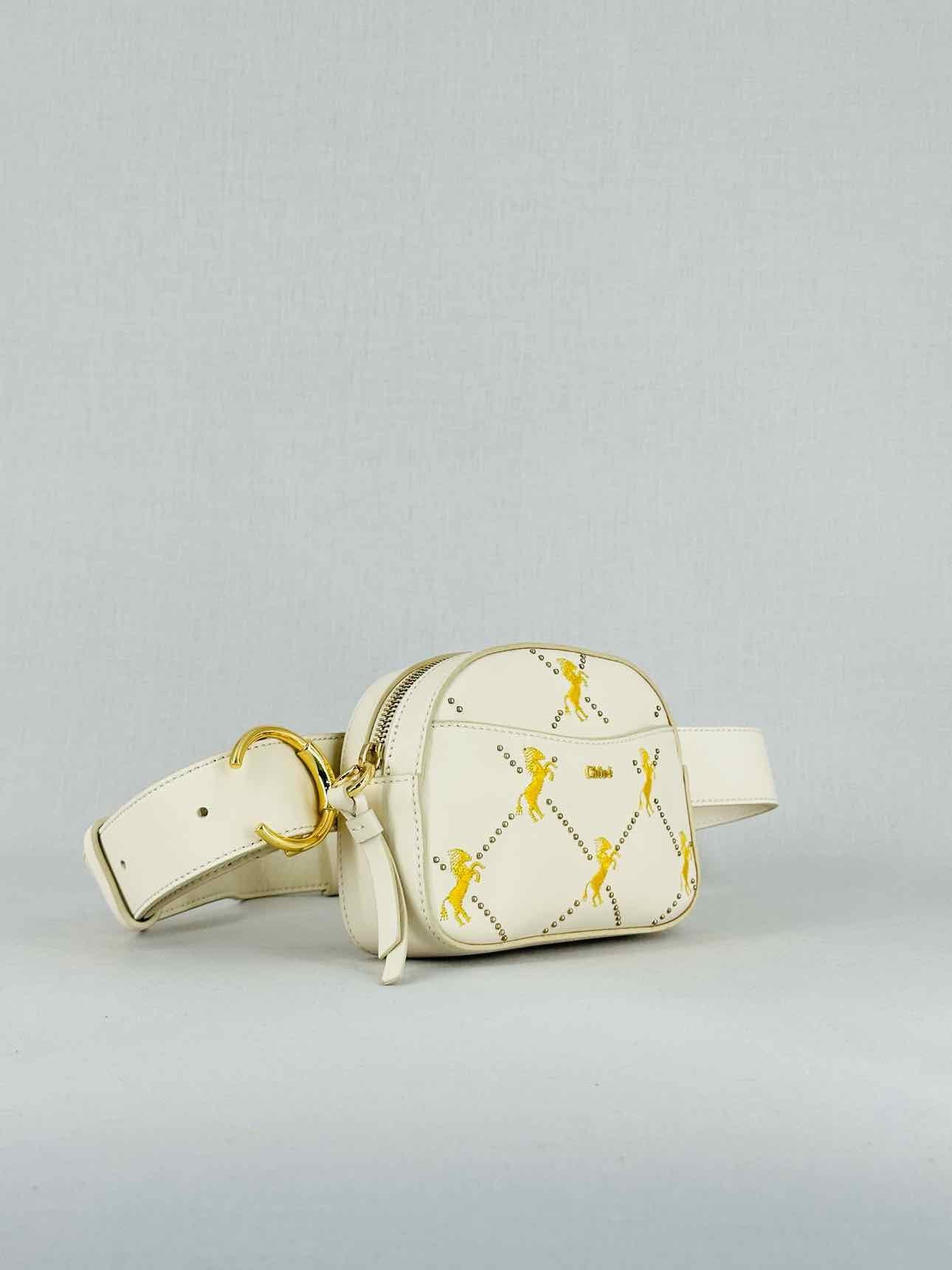 CHLOE Embroidered Horse Signature White Belt Bag