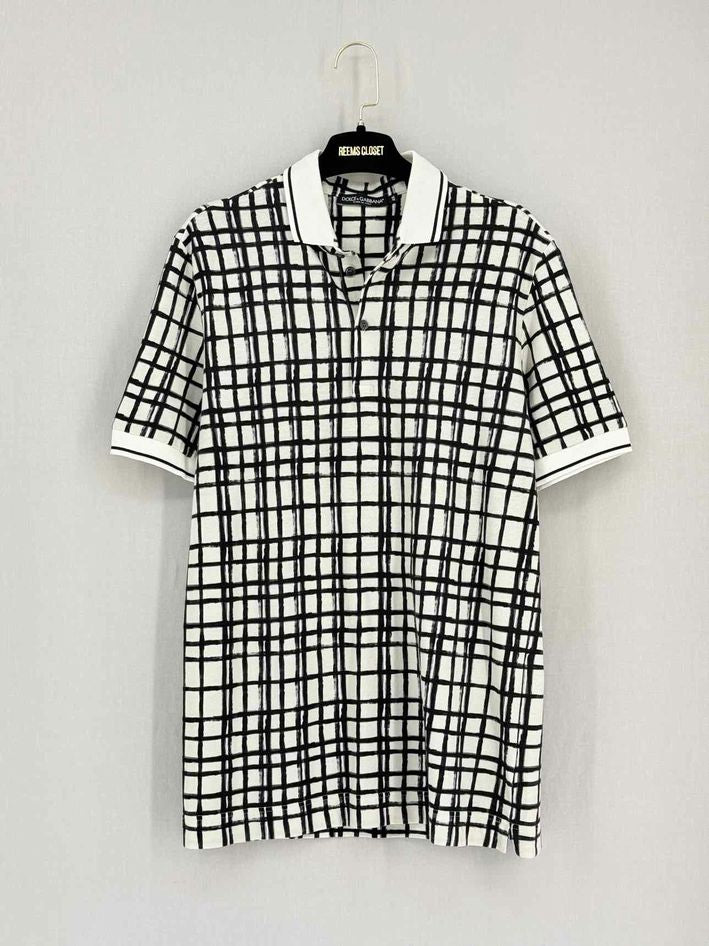 DOLCE & GABBANA White & Black Size 48 Polo Shirt