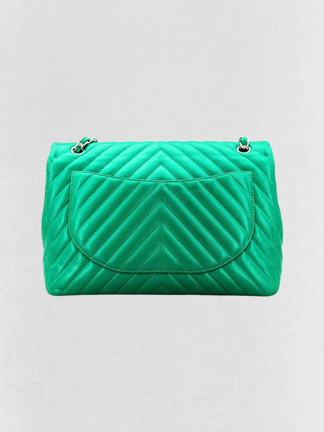 CHANEL Classic Green Chevron Shoulder Bag