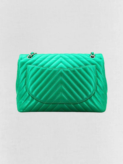 CHANEL Classic Green Chevron Shoulder Bag