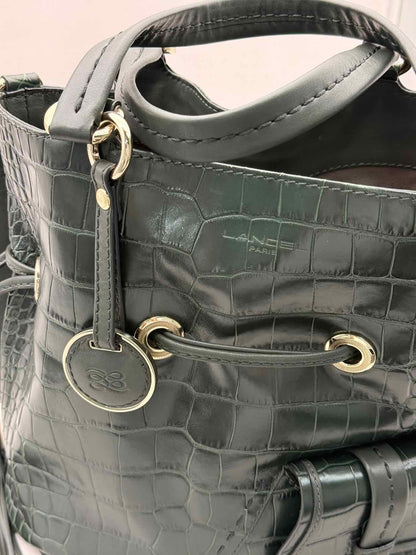 LANCEL Premier First Green Croc Embossed Bucket Bag