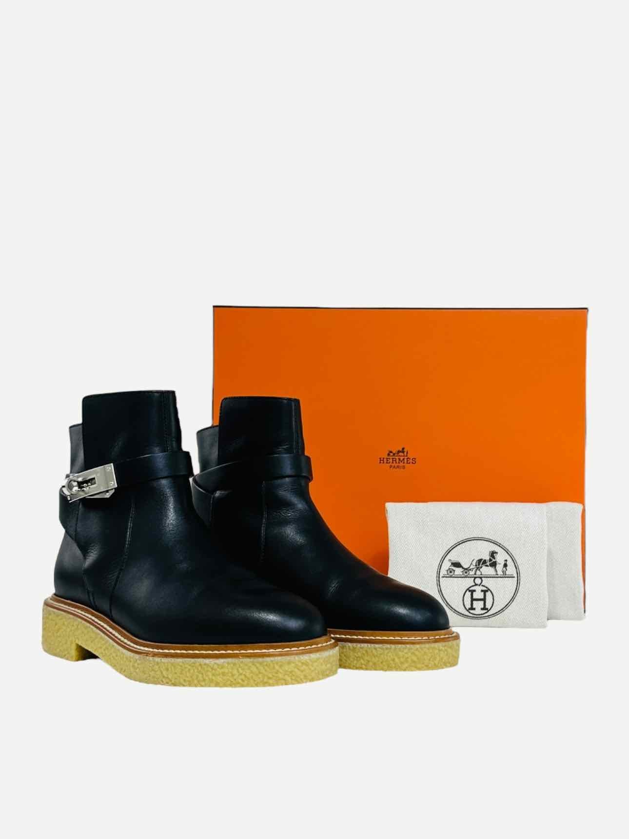 HERMES History Black Booties 36