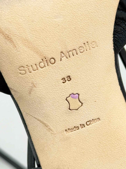 STUDIO AMELIA Round Toe Black Size EU 38 Heeled Sandals