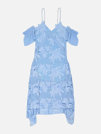 SELF-PORTRAIT Cold-Shoulder Blue Size US 4 Midi Dress - Reems Closet SELF-PORTRAIT Cold-Shoulder Blue Size US 4 Midi Dress - Reems Closet
