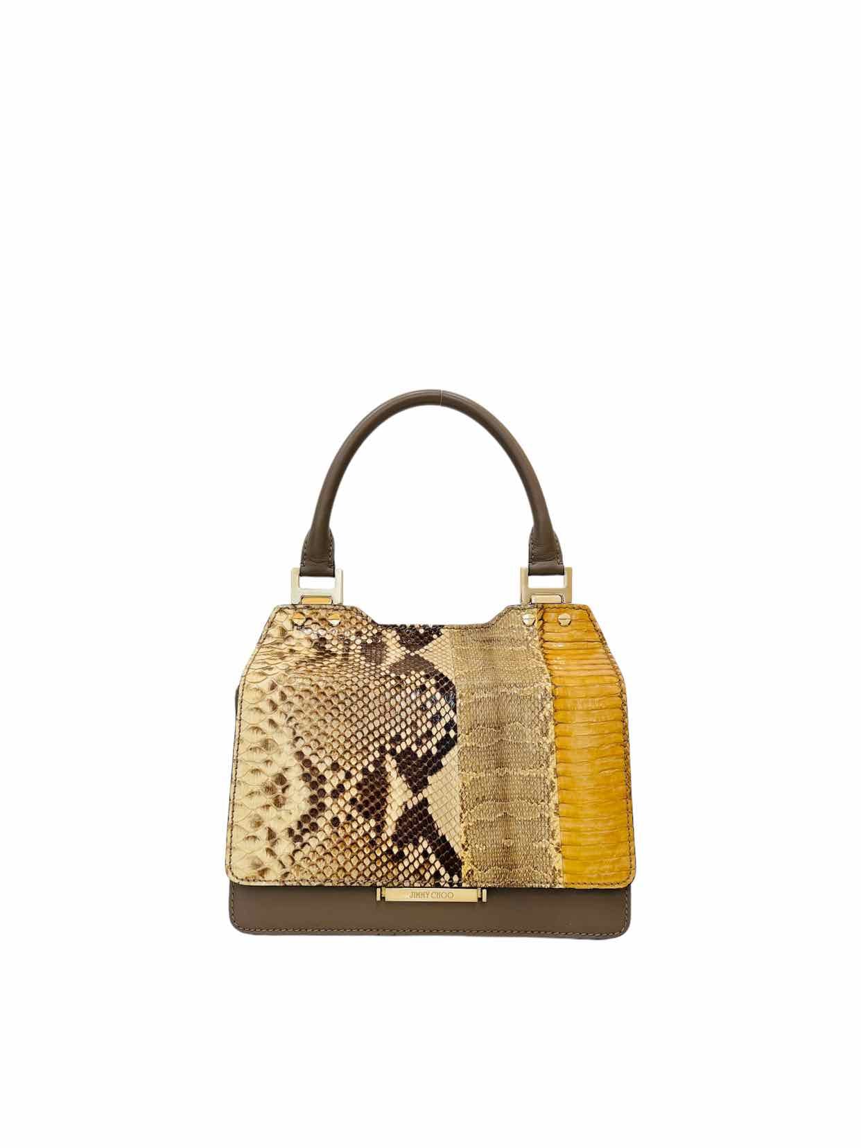 Pre - loved JIMMY CHOO Flap Brown & Beige Top Handle at Reems Closet