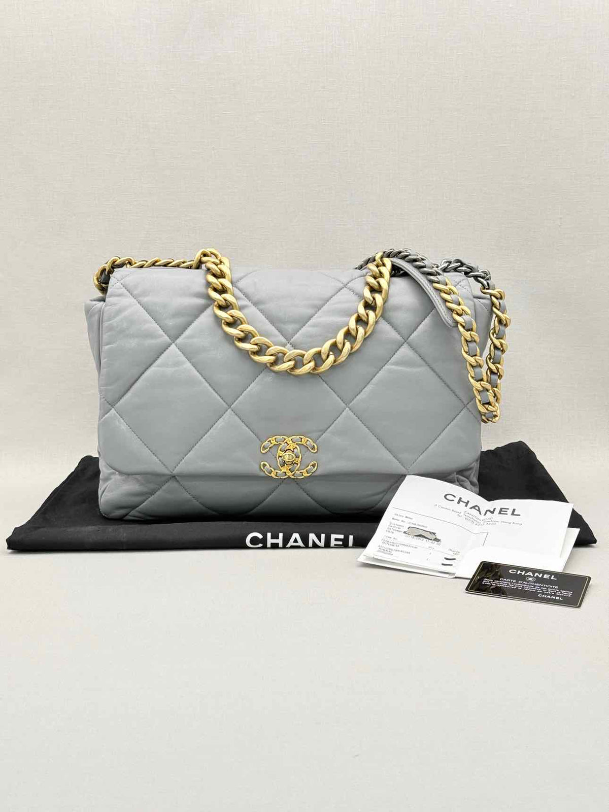 CHANEL 19 Flap Grey Quilted Shoulder Bag