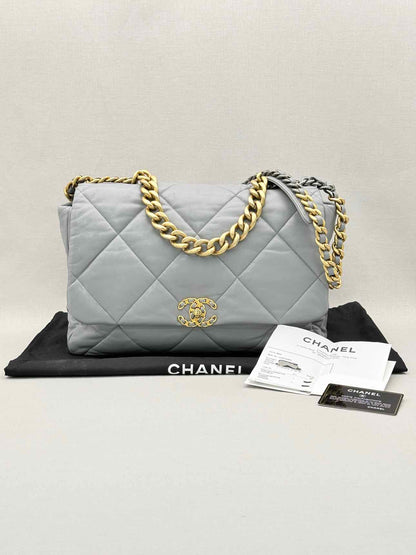 CHANEL 19 Flap Grey Quilted Shoulder Bag