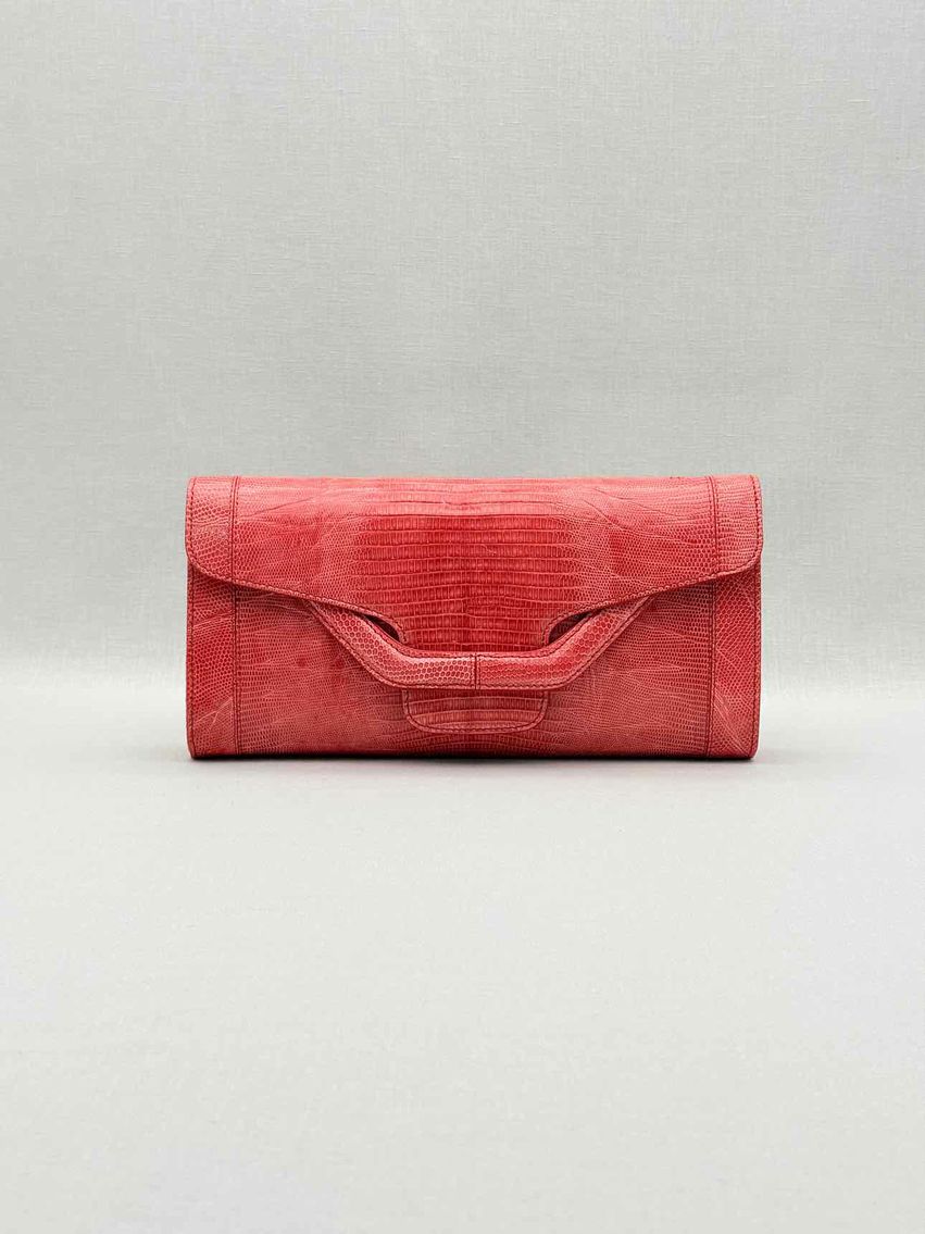 SERGIO ROSSI Coral Lizard Embossed Clutch