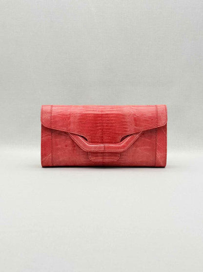 SERGIO ROSSI Coral Lizard Embossed Clutch