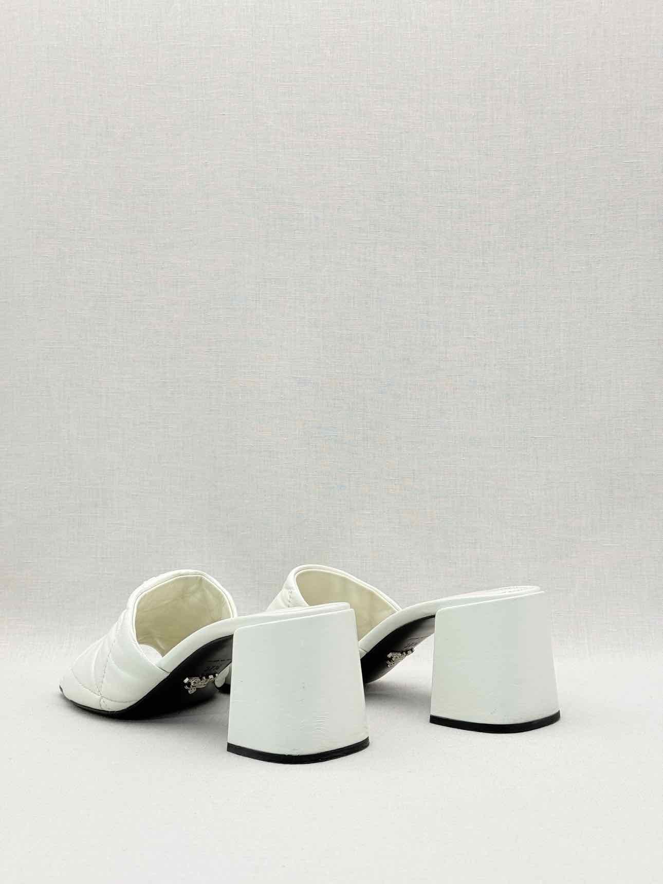 PRADA White Quilted Size EU 37.5 Heeled Sandals