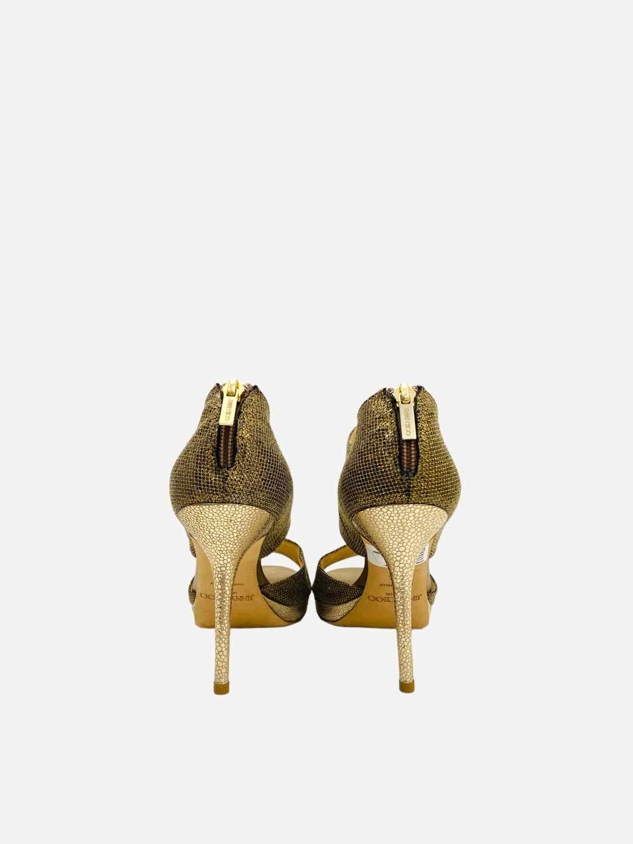 JIMMY CHOO Lagoon Gold Heeled Sandals 38.5