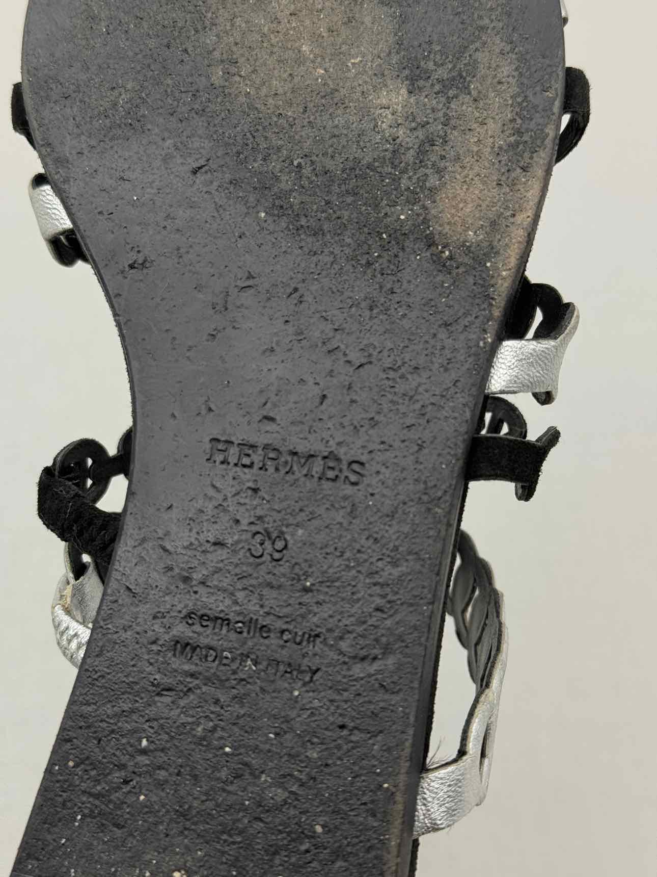 HERMES Black & Silver Size EU 39 Sandals