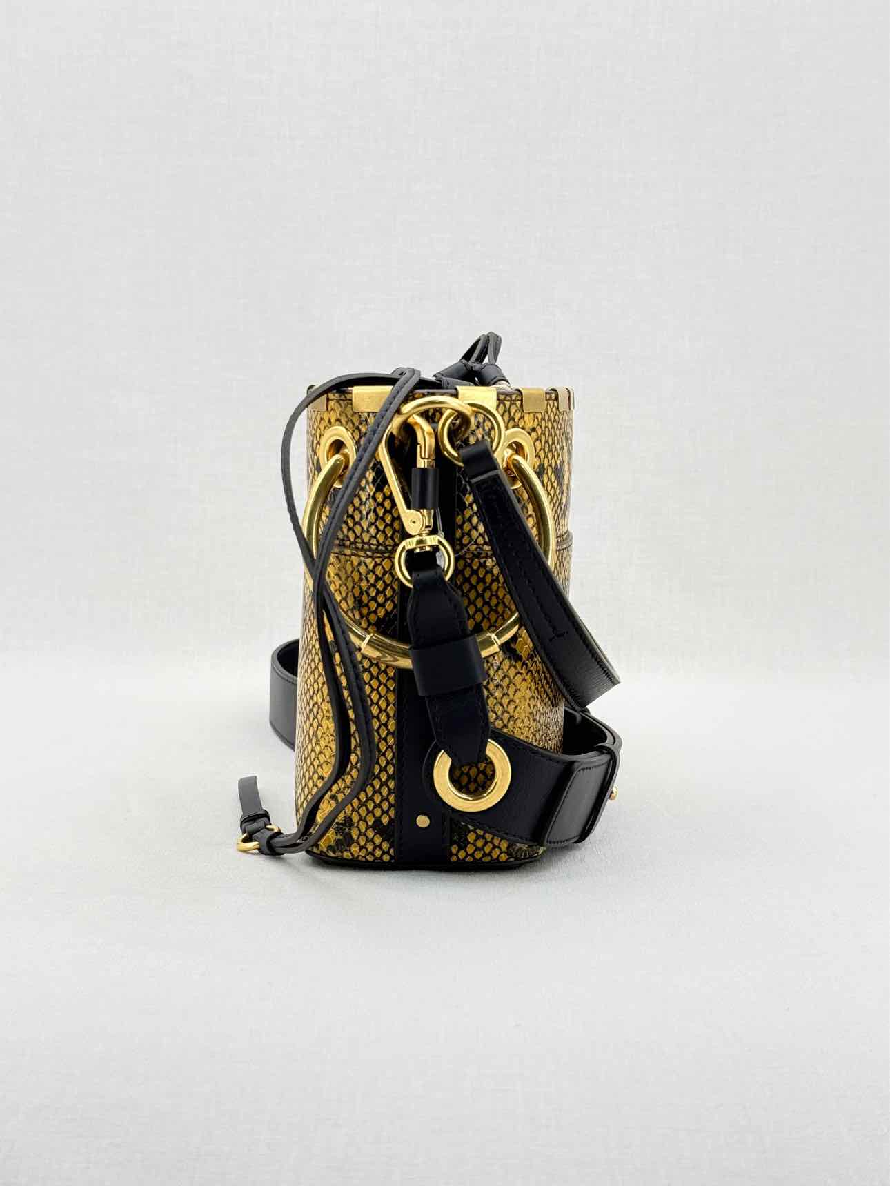 CHLOE Roy Yellow & Black Python Embossed Bucket Bag