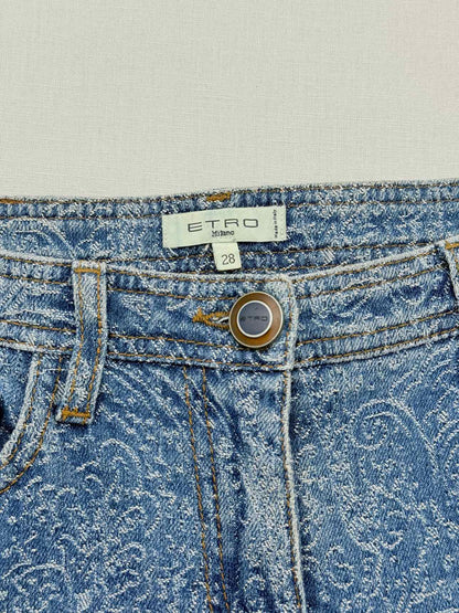 ETRO Blue Paisley Print Size 28 Jeans