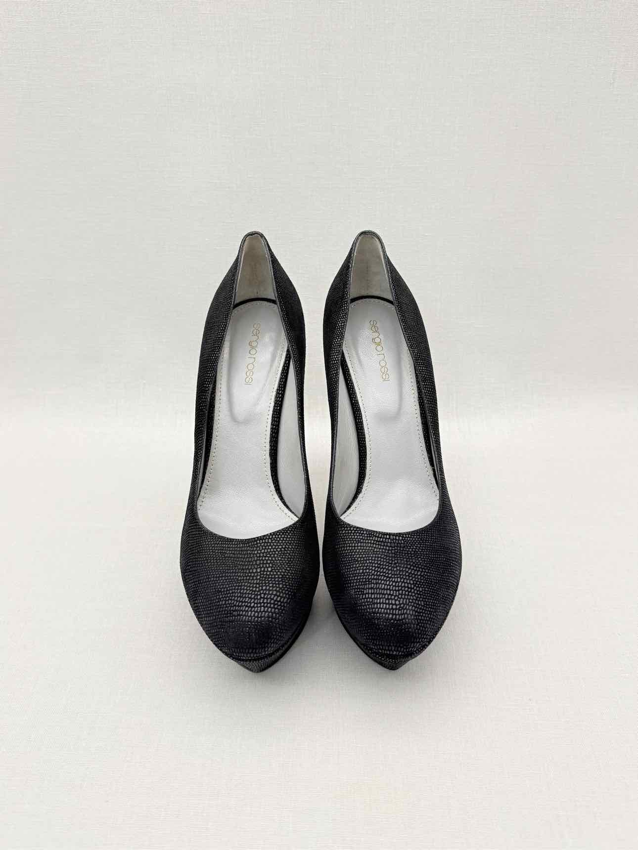 SERGIO ROSSI Black Lizard Embossed Size EU 41 Pumps