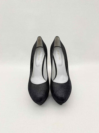SERGIO ROSSI Black Lizard Embossed Size EU 41 Pumps