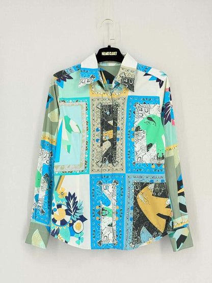 ETRO Blue Multicolor Abstract Print Size US 2 Shirt