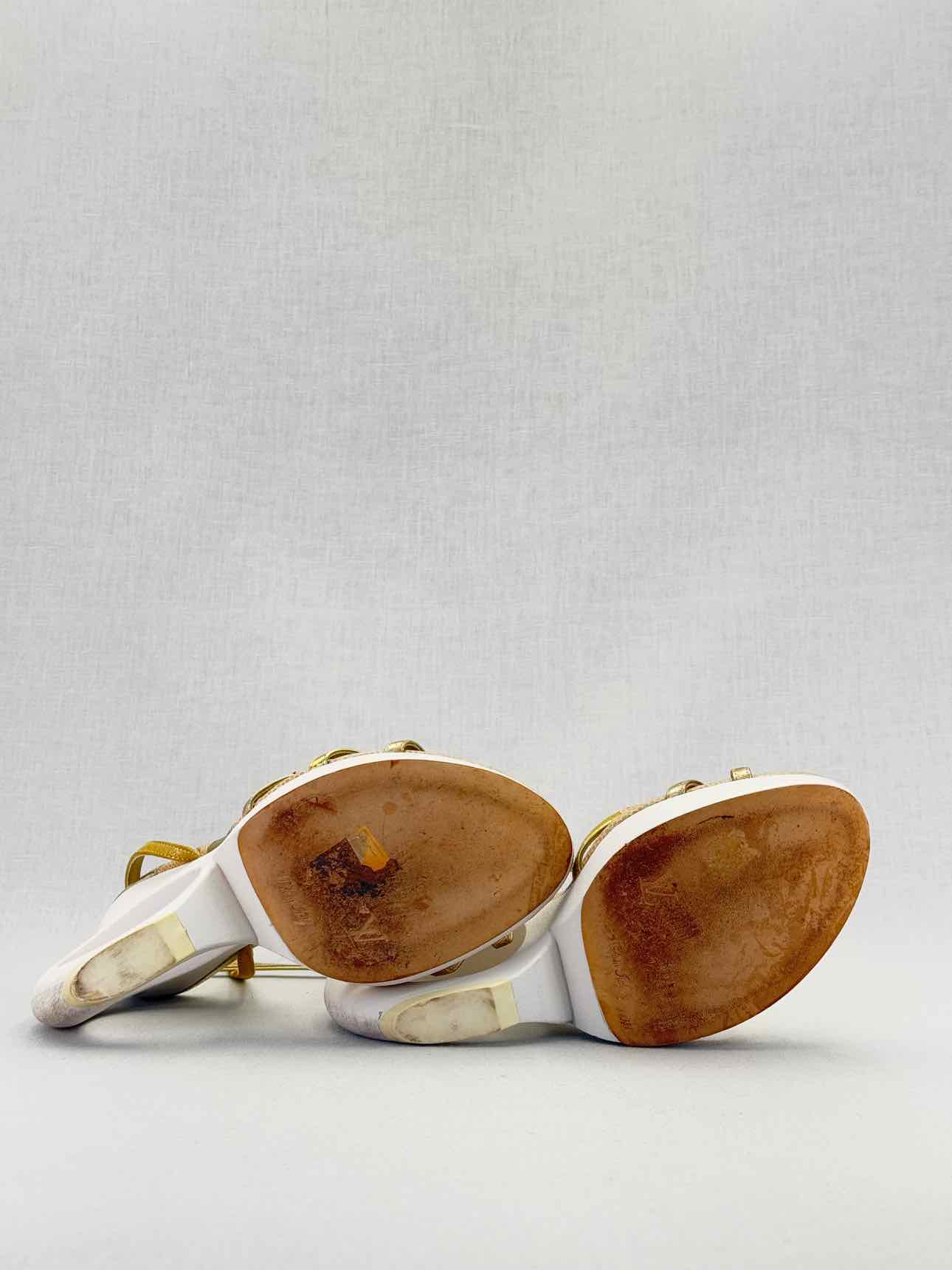 LOUIS VUITTON Gold & White Size EU 38.5 Heeled Sandals