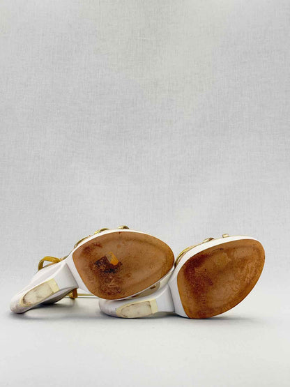 LOUIS VUITTON Gold & White Size EU 38.5 Heeled Sandals