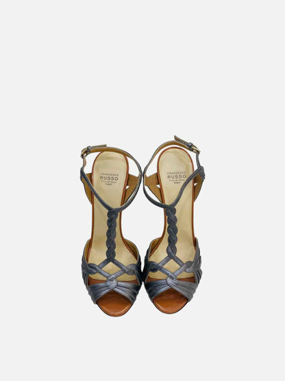 FRANCESCO RUSSO Metallic Blue Heeled Sandals