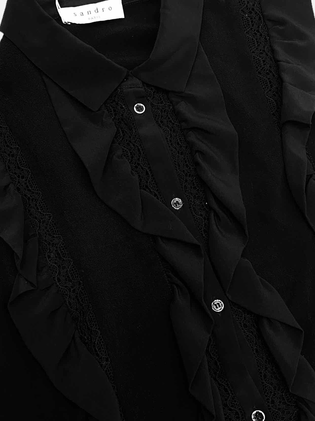 SANDRO Ruffled Black Size XSmall Short Dress