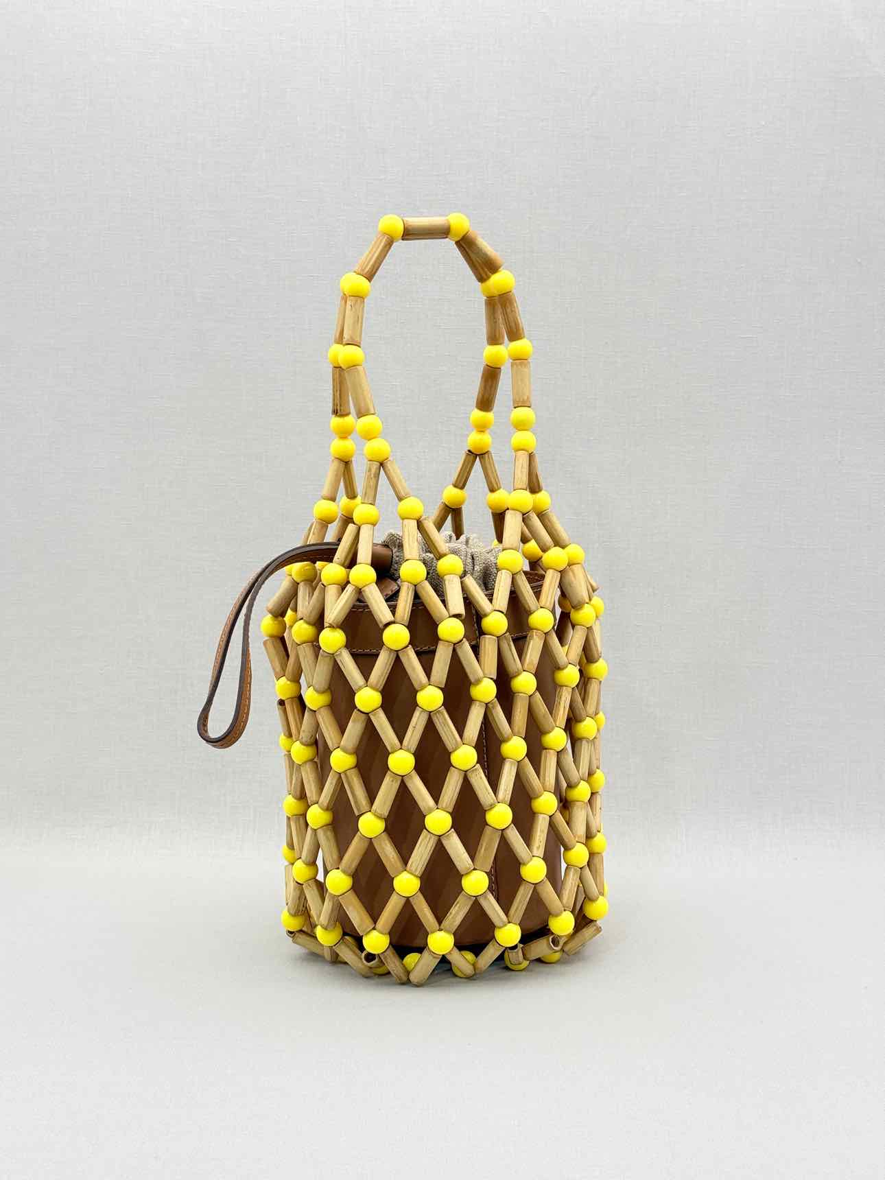 WAI WAI RIO Fefi Brown & Yellow Beaded Bucket Bag
