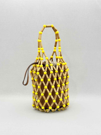 WAI WAI RIO Fefi Brown & Yellow Beaded Bucket Bag