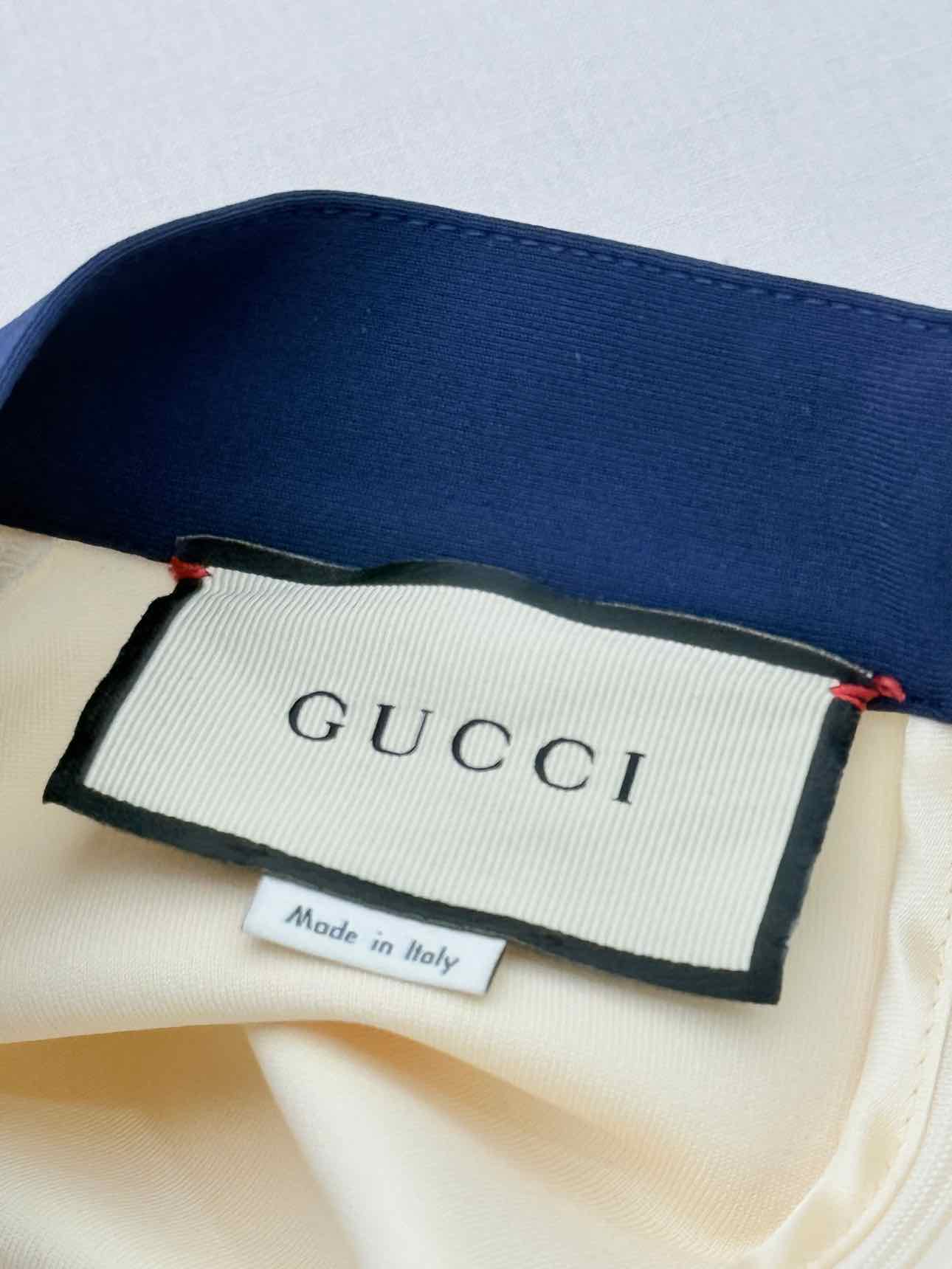 GUCCI Cream w/ Blue Contrast Trim Size Small Midi Dress