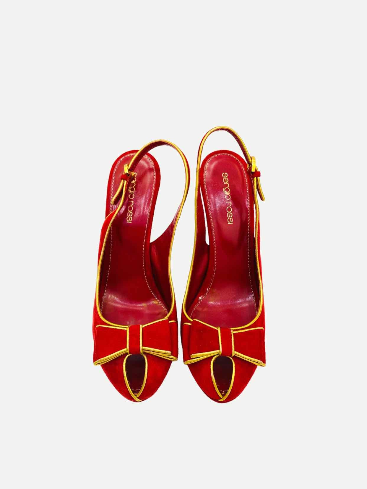 SERGIO ROSSI Red w/ Gold Size EU 37.5 Slingbacks